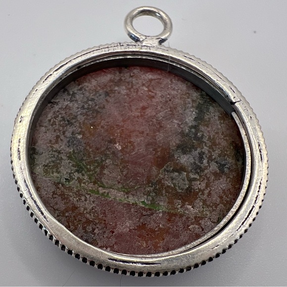 Silver Plated Round Rhodonite Necklace Pendant - Picture 3 of 3